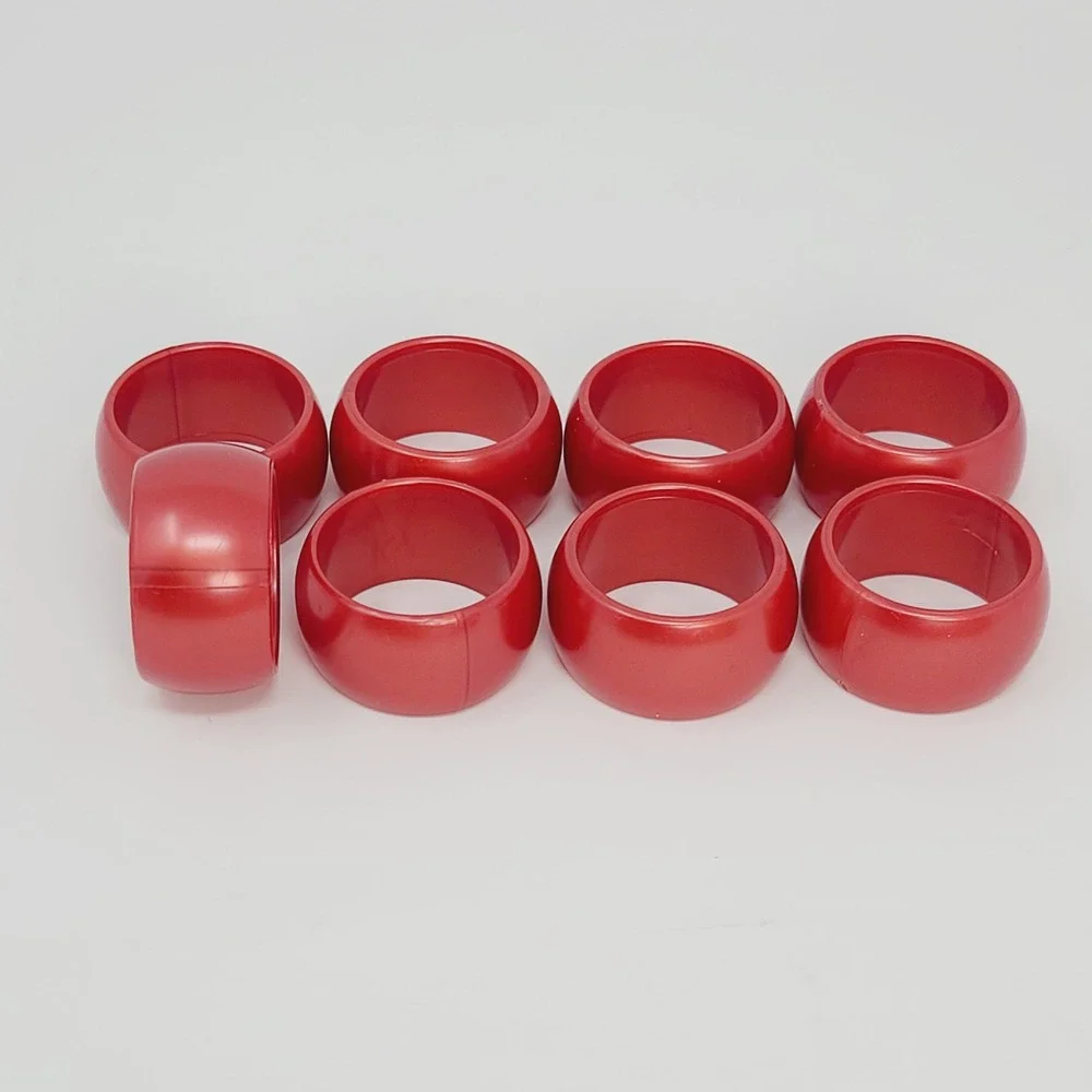 Vintage Lucite Napkin Rings Set of 8 Red Acrylic 1970s Retro Table Decor 1.75x1